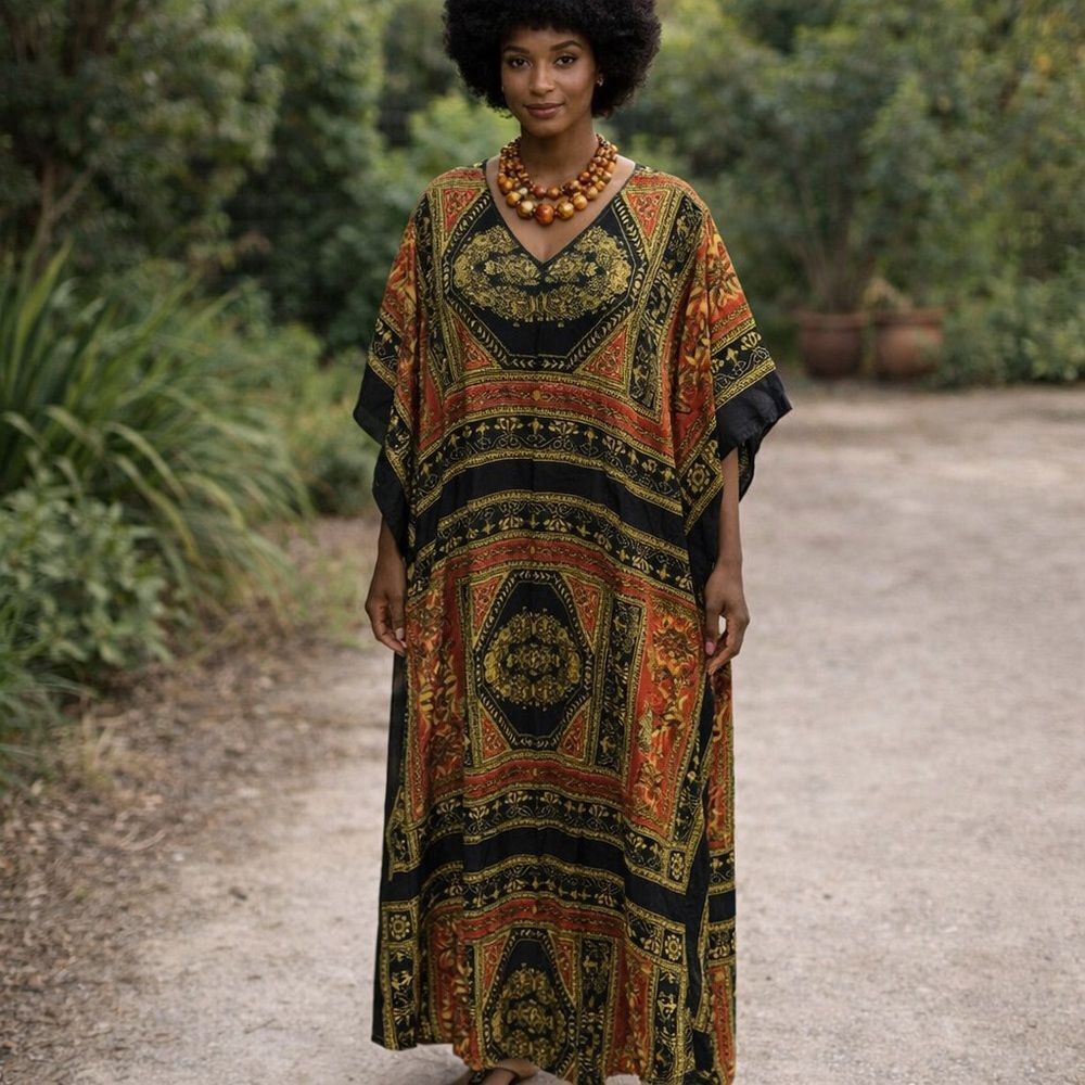 Vintage Winlar baroque gilded panel maxi tunic Kafton 0S